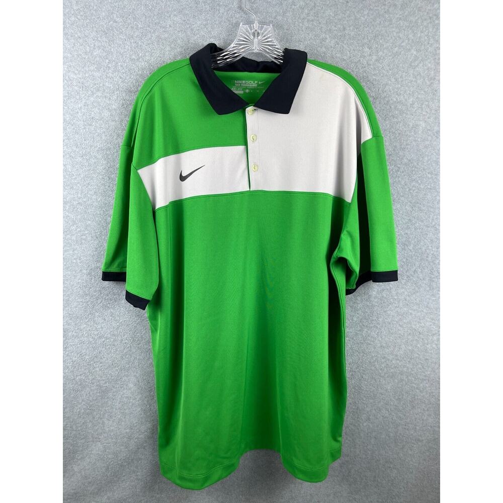 Nike Golf Tour Performance Polo Shirt Mens‎ XL Green White Color Block